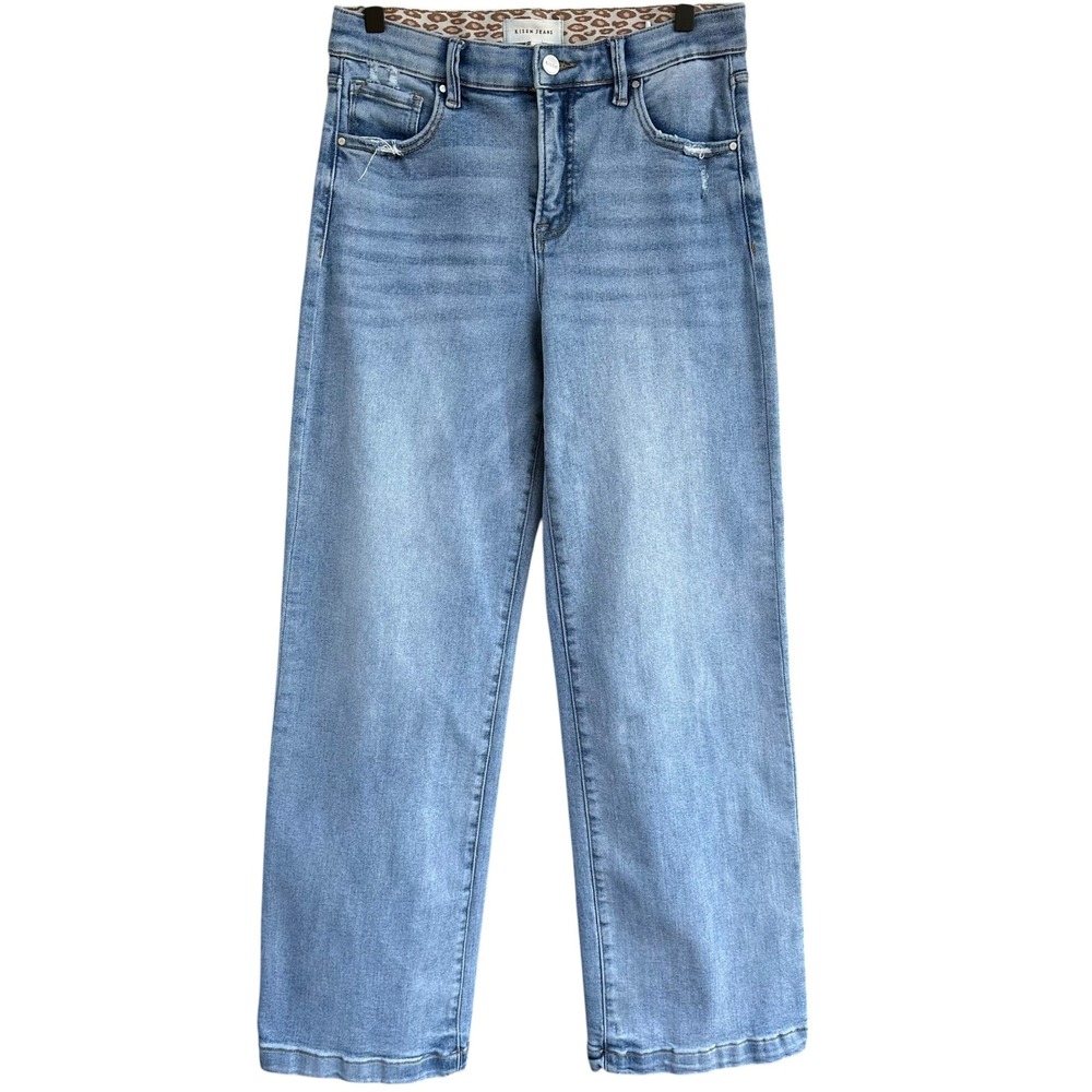 Risen Jeans Ease Into It Elastic Band Mid Rise Distressed Light Wash Size 9/29